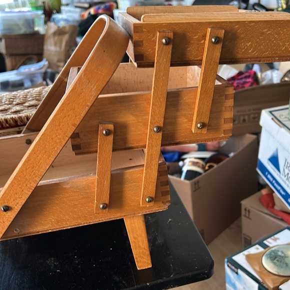 Vintage Mid Century Solid Wood Cantilever Sewing Box - Picture 2 of 6